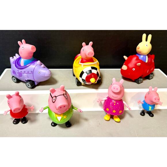 Peppa Pig 3 Mini Buggy’s cars vehicles & 4 family figures Set #2 - Picture 1 of 4